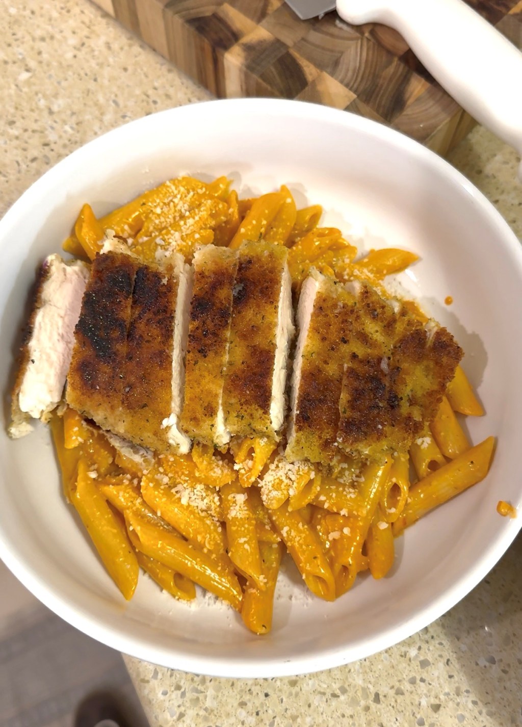 Pasta a la Vodka with Breaded&nbsp;Chicken